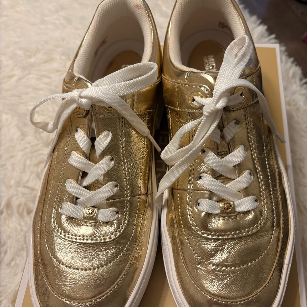 Michael Kors Metallic Gold and White Sneakers